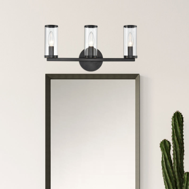 Kuzco Revolve 3-Light Vanity Light | Urban Bronze and Clear Glass | Bathroom Vanity & Powder Room | 17.62 x 8.62 in, Damp Rated | Model WV309033UBCG