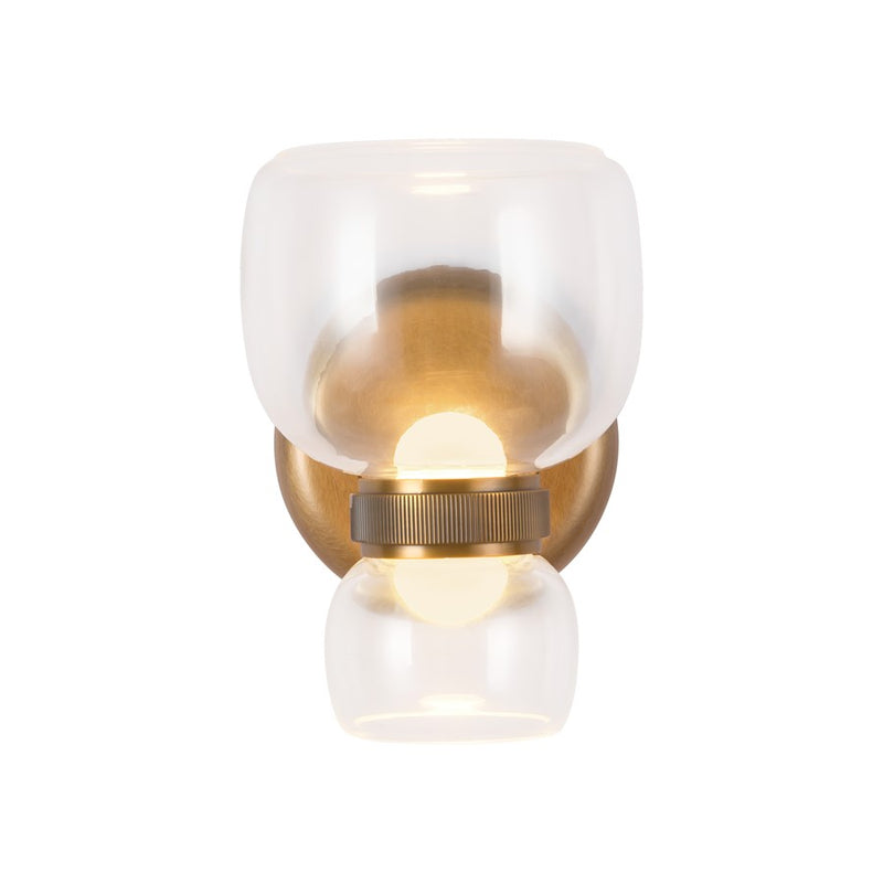 Kuzco Sutton 8" Brass Dim LED Bathroom, Vintage Brass/Clr Glass - WV310205VBCL