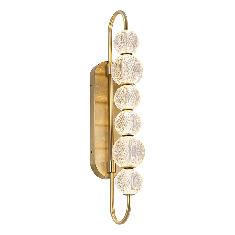 Kuzco Marni 28in 1-Light LED Wall Vanity | Natural Brass and Clear Carved Acrylic | Bathroom & Hallway | 4.75 x 29.38 x 9 in | Model WV321628NB