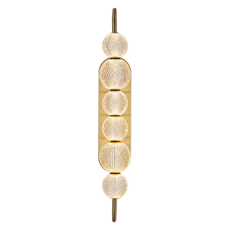 Kuzco Marni 28in 1-Light LED Wall Vanity | Natural Brass and Clear Carved Acrylic | Bathroom & Hallway | 4.75 x 29.38 x 9 in | Model WV321628NB