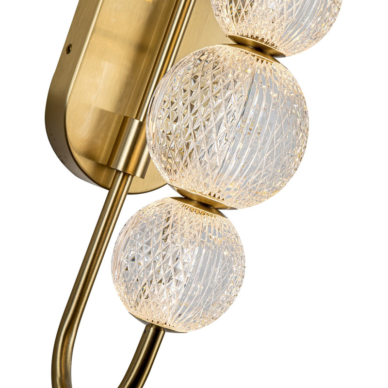 Kuzco Marni 28in 1-Light LED Wall Vanity | Natural Brass and Clear Carved Acrylic | Bathroom & Hallway | 4.75 x 29.38 x 9 in | Model WV321628NB