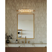 Kuzco Marni 28in 1-Light LED Wall Vanity | Natural Brass and Clear Carved Acrylic | Bathroom & Hallway | 4.75 x 29.38 x 9 in | Model WV321628NB