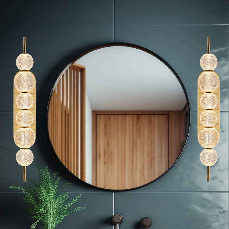 Kuzco Marni 28in 1-Light LED Wall Vanity | Natural Brass and Clear Carved Acrylic | Bathroom & Hallway | 4.75 x 29.38 x 9 in | Model WV321628NB