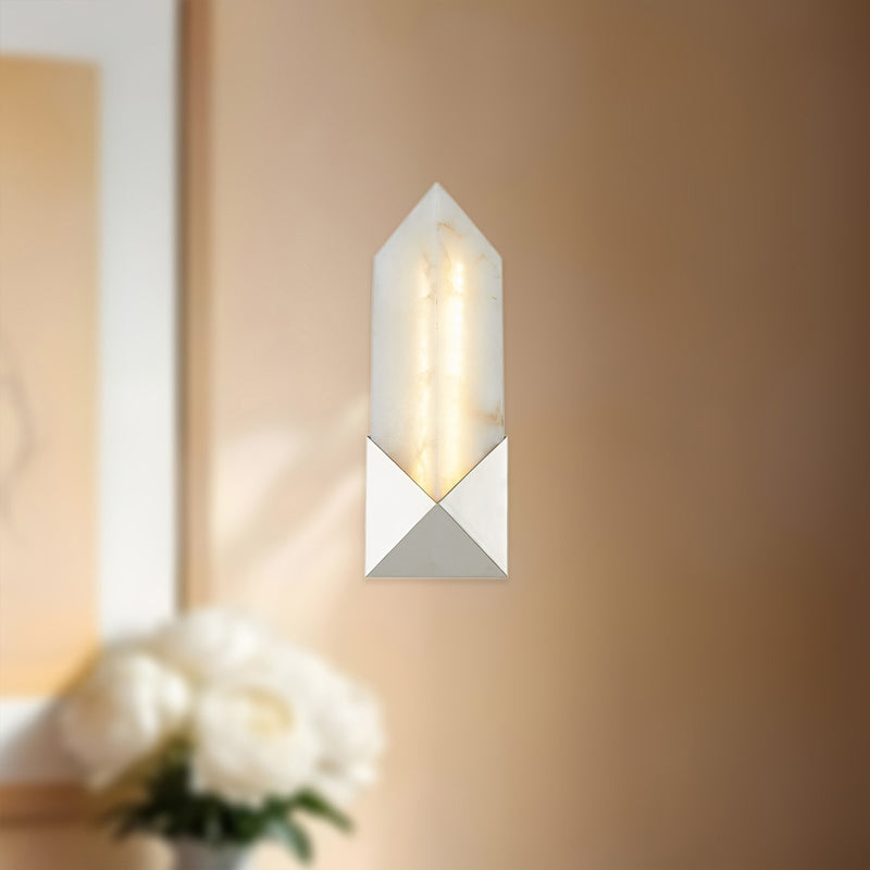 Kuzco Caesar 12in 1-Light LED Wall Vanity | Modern Polished Nickel and Alabaster | Bathroom & Powder Room | 880lm 3000K 90CRI | Model WV323112PNAR