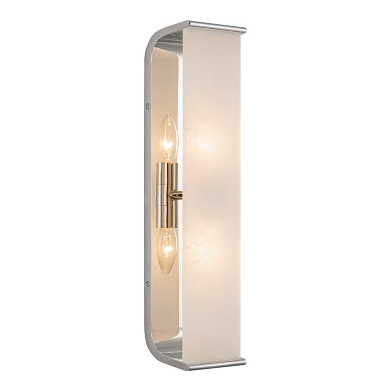 Kuzco Abbott 19in 2-Light Wall Sconce | Modern Polished Nickel Steel and Alabaster Stone | Bathroom & Powder Room Vanity Light | Model WV327019PNAR
