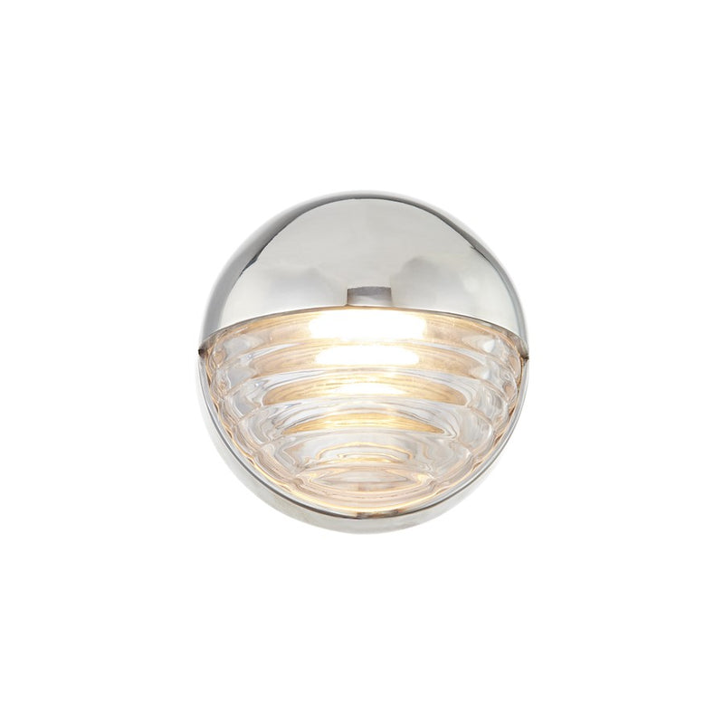 Kuzco Palais 6in LED Wall Vanity | Art Deco Polished Nickel and Ribbed Clear Glass | Bathroom & Powder Room | 5.62 Dia x 3.75 Ext | Model WV330106PNCR