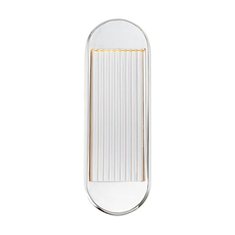 Kuzco Palais 16in 1-Light LED Wall Sconce | Art Deco Polished Nickel and Frosted Ribbed Acrylic | Bathroom & Powder Room | Model WV330216PN