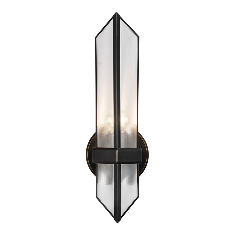 Kuzco Cairo 1-Light 15in Wall Sconce | Urban Bronze Steel and Clear Ribbed Glass | Bathroom Vanity & Powder Room | Model WV332904UBCR
