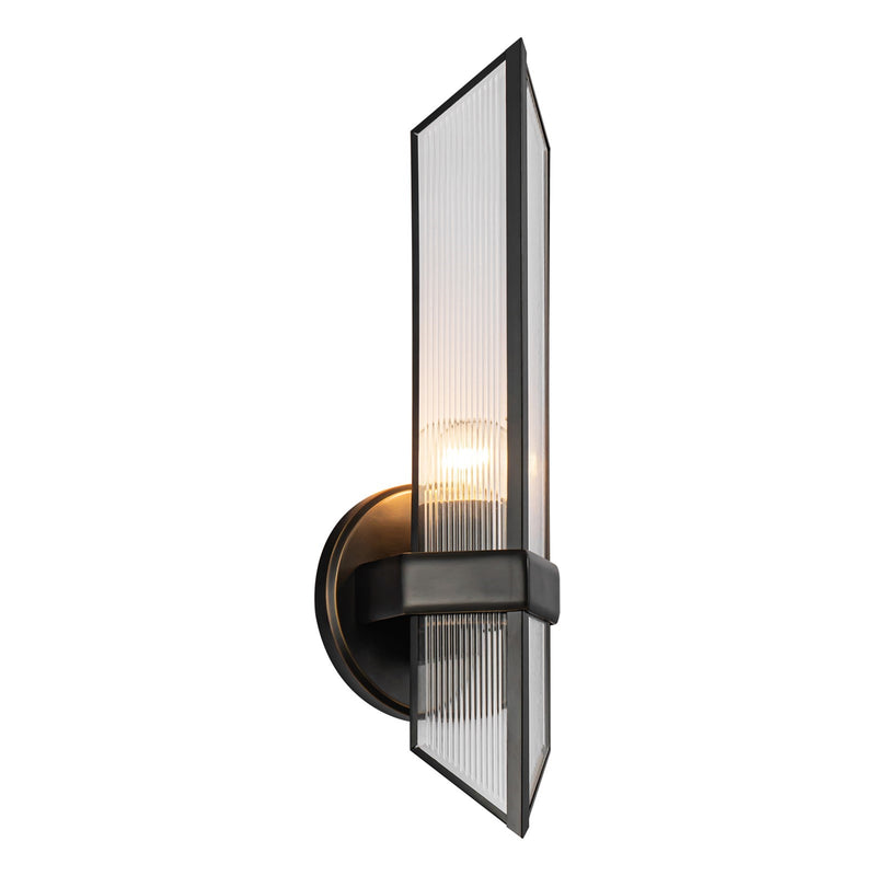 Kuzco Cairo 1-Light 15in Wall Sconce | Urban Bronze Steel and Clear Ribbed Glass | Bathroom Vanity & Powder Room | Model WV332904UBCR