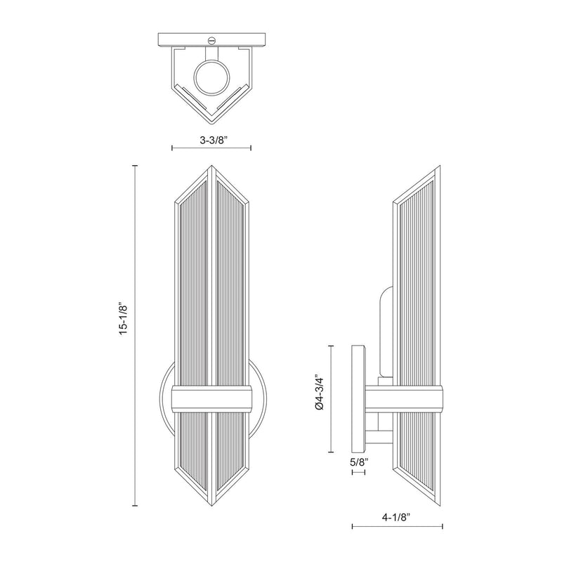 Kuzco Cairo 1-Light 15in Wall Sconce | Urban Bronze Steel and Clear Ribbed Glass | Bathroom Vanity & Powder Room | Model WV332904UBCR