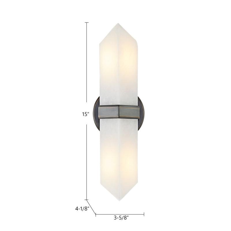 Kuzco Valencia 15in 2-Light Wall Vanity | Classic Polished Nickel and Alabaster Stone | Bathroom Vanity & Powder Room | Model WV334215PNAR