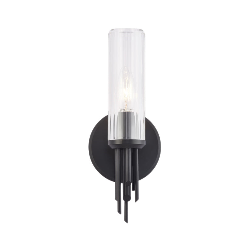 Kuzco Torres 1-Light 3in Wall Sconce | Brutalist Matte Black Metal and Clear Ribbed Glass | Bathroom Vanity & Hallway | Model WV335103MBCR
