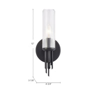 Kuzco Torres 1-Light 3in Wall Sconce | Brutalist Matte Black Metal and Clear Ribbed Glass | Bathroom Vanity & Hallway | Model WV335103MBCR