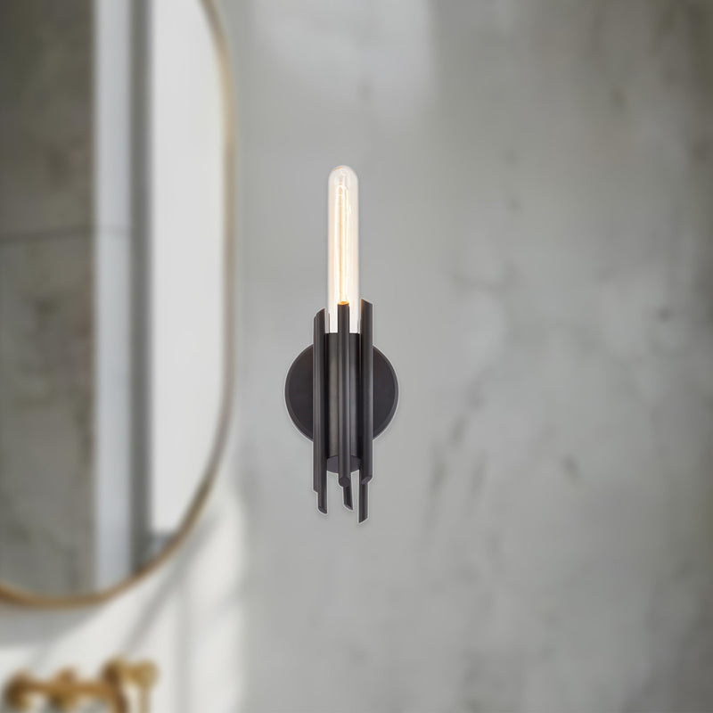 Kuzco Torres 1-Light 9in Wall Sconce | Brutalist Matte Black Metal | Bathroom & Hallway Accent | 2.25 x 9.25 x 4.38 in | Model WV335409MB