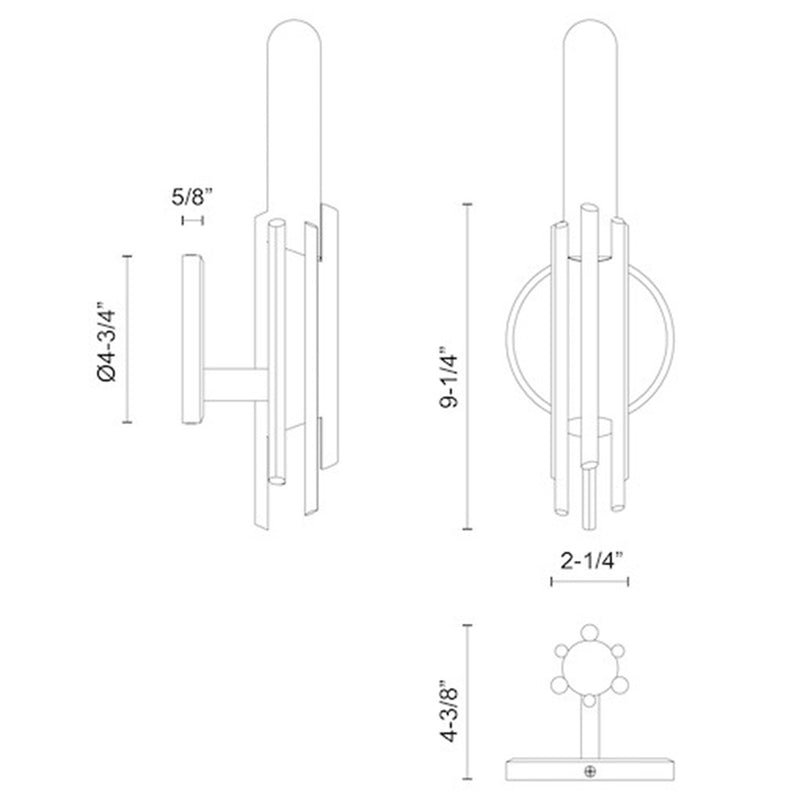 Kuzco Torres 1-Light 9in Wall Sconce | Brutalist Matte Black Metal | Bathroom & Hallway Accent | 2.25 x 9.25 x 4.38 in | Model WV335409MB