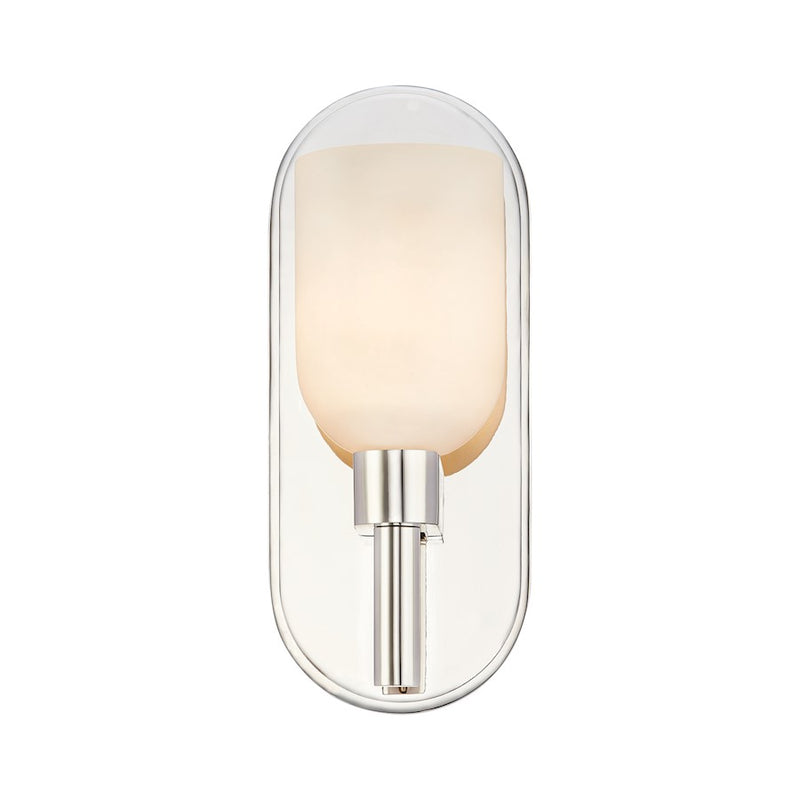 Kuzco Lucian 1-Light Wall Sconce | Polished Nickel and Clear Crystal Alabaster Glass | Bathroom & Hallway Accent | Model WV338101PNAR