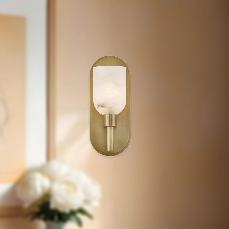 Kuzco Lucian 1-Light 9in Vanity Light | Vintage Brass and Alabaster Clear Crystal | Bathroom Vanity & Powder Room | 3.62 x 9 in | Model WV338101VBAR