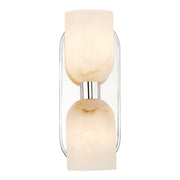 Kuzco Lucian 11in 2-Light Vanity Light | Classic Polished Nickel and Alabaster Glass with Clear Crystal | Bathroom & Powder Room | Model WV338902PNAR