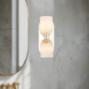 Kuzco Lucian 11in 2-Light Vanity Light | Classic Polished Nickel and Alabaster Glass with Clear Crystal | Bathroom & Powder Room | Model WV338902PNAR