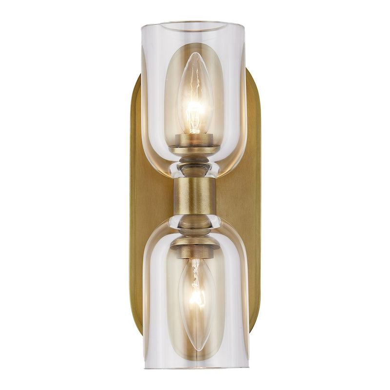 Kuzco Lucian 2-Light Wall Sconce | Clear Crystal and Vintage Brass | Bathroom & Hallway Accent | 3.62 x 11.5 x 5.38 in | Model WV338902VBCC