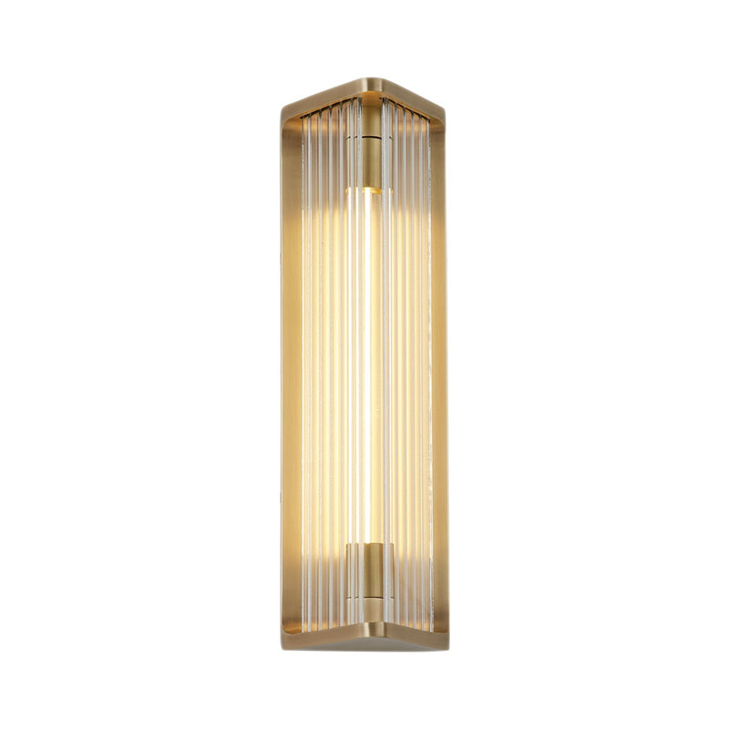Kuzco Sabre 12in 1-Light LED Wall Sconce | Modern Vintage Brass and Ribbed Clear Glass | Bathroom Vanity & Hallway | Model WV339112VBCR