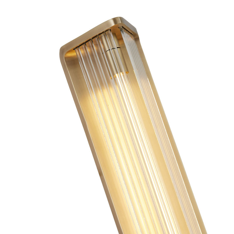 Kuzco Sabre 12in 1-Light LED Wall Sconce | Modern Vintage Brass and Ribbed Clear Glass | Bathroom Vanity & Hallway | Model WV339112VBCR