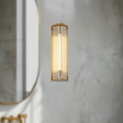 Kuzco Sabre 12in 1-Light LED Wall Sconce | Modern Vintage Brass and Ribbed Clear Glass | Bathroom Vanity & Hallway | Model WV339112VBCR