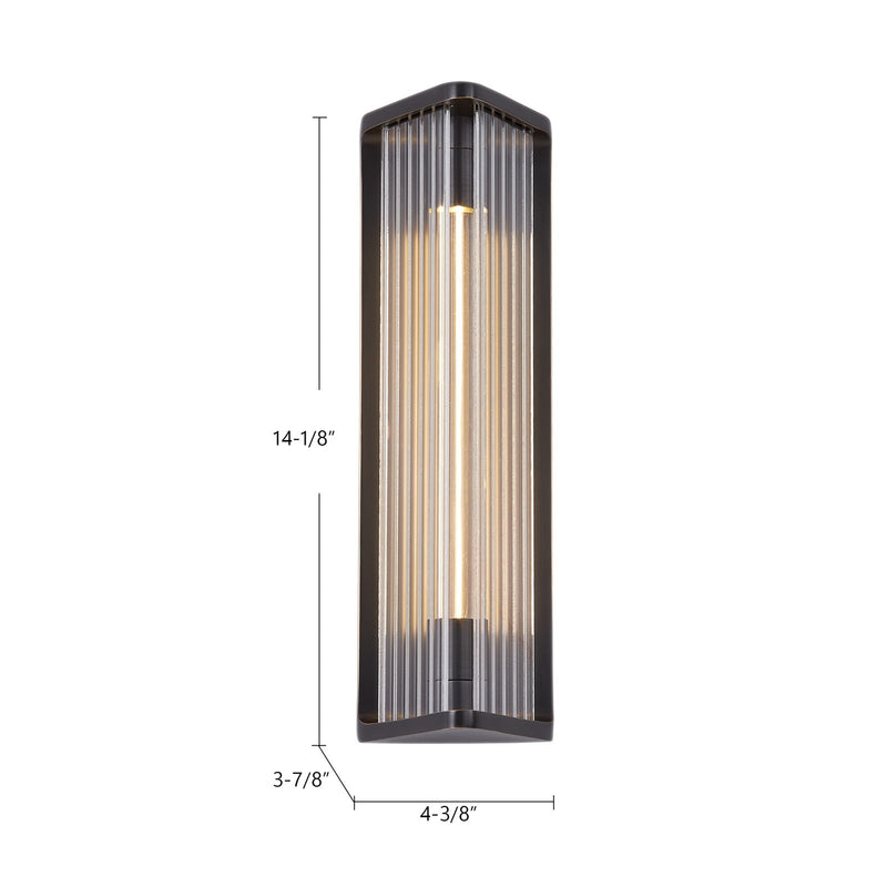 Kuzco Sabre 12in 1-Light LED Wall Sconce | Modern Vintage Brass and Ribbed Clear Glass | Bathroom Vanity & Hallway | Model WV339112VBCR