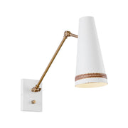 Kuzco Brickell 1-Light 5in Wall Sconce | Matte White Steel and Hazelnut Leather | Mid-Century Bathroom Vanity & Living Room | Model WV342105MWHL