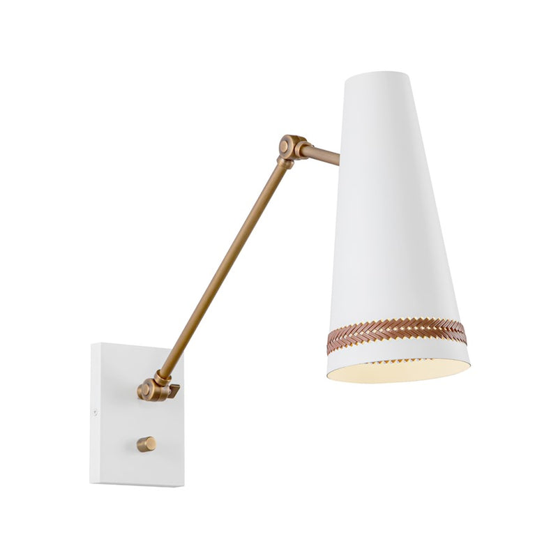 Kuzco Brickell 1-Light 5in Wall Sconce | Matte White Steel and Hazelnut Leather | Mid-Century Bathroom Vanity & Living Room | Model WV342105MWHL