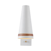 Kuzco Brickell 1-Light 5in Wall Sconce | Matte White Steel and Hazelnut Leather | Mid-Century Bathroom Vanity & Living Room | Model WV342105MWHL