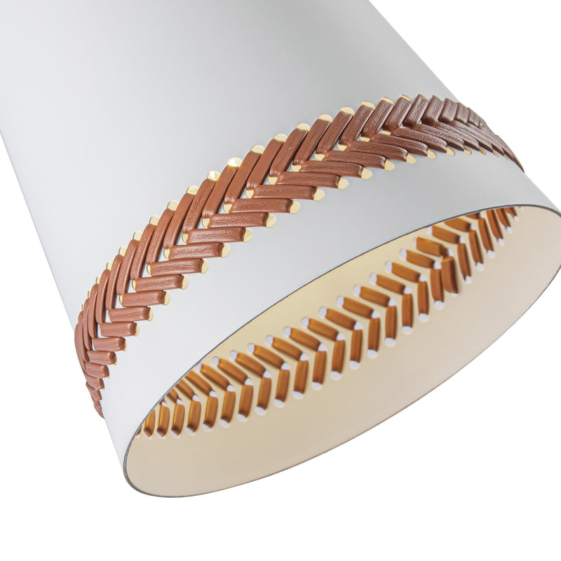 Kuzco Brickell 1-Light 5in Wall Sconce | Matte White Steel and Hazelnut Leather | Mid-Century Bathroom Vanity & Living Room | Model WV342105MWHL