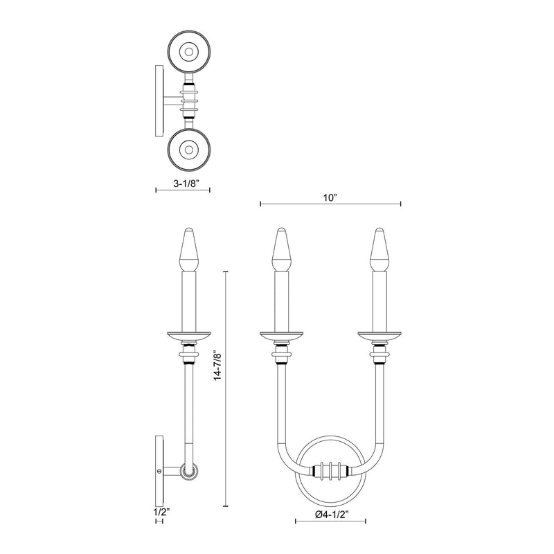 Kuzco Peabody 2-Light Vanity Light | Traditional Vintage Brass and Mirrored Elements | Bathroom & Powder Room | Model WV351502VB