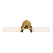 Kuzco Wynwood 23in 2-Light Vanity Light | Industrial Vintage Brass Steel and Glossy Opal Glass | Bathroom Vanity | Model WV355223VBGO