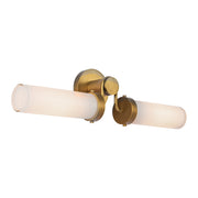 Kuzco Wynwood 23in 2-Light Vanity Light | Industrial Vintage Brass Steel and Glossy Opal Glass | Bathroom Vanity | Model WV355223VBGO