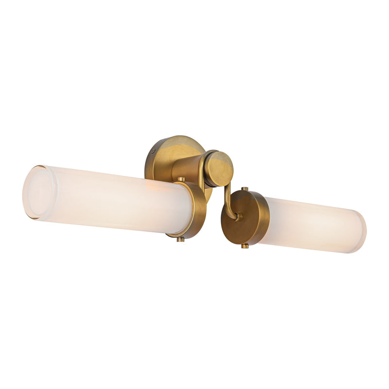 Kuzco Wynwood 23in 2-Light Vanity Light | Industrial Vintage Brass Steel and Glossy Opal Glass | Bathroom Vanity | Model WV355223VBGO