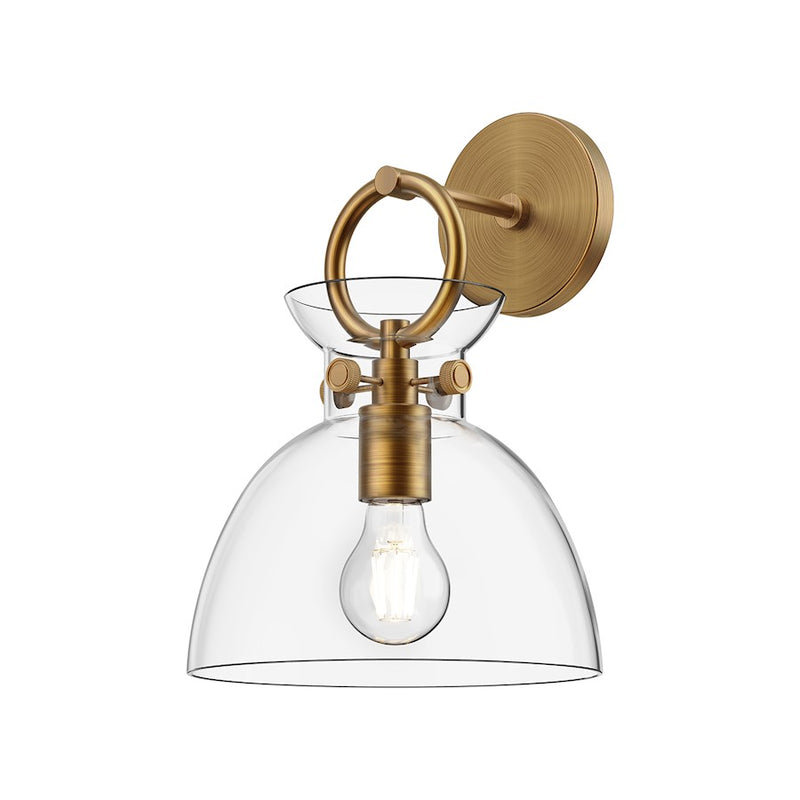 Kuzco Waldo 9in 1-Light Wall Sconce | Industrial Aged Gold Steel and Clear Glass | Bathroom Vanity & Hallway | Model WV411809AGCL