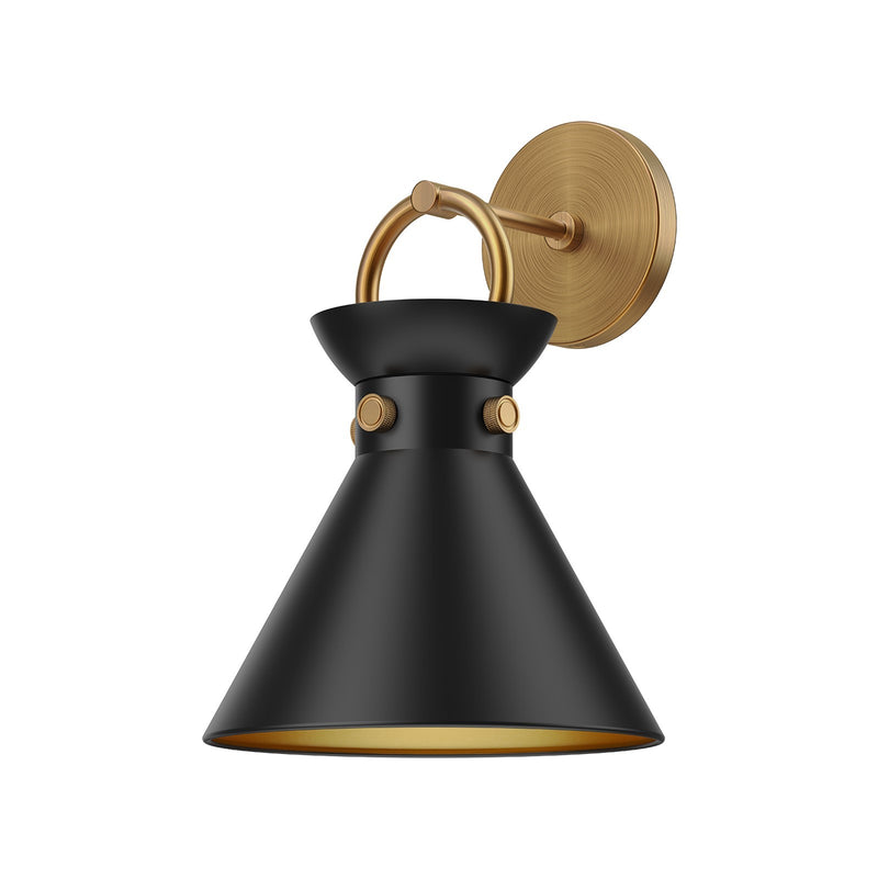 Kuzco Emerson 9in 1-Light Wall Sconce | Aged Gold and Matte Black Steel | Bathroom Vanity & Hallway | 8.75 x 12.75 x 9.12 in | Model WV412009AGMB