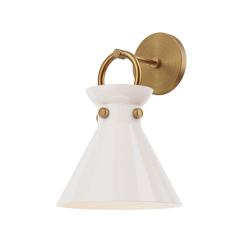 Kuzco Emerson 1-Light 9in Wall Sconce | Aged Gold Steel and Glossy Opal Glass | Bathroom Vanity & Hallway Accent | Model WV412509AGGO