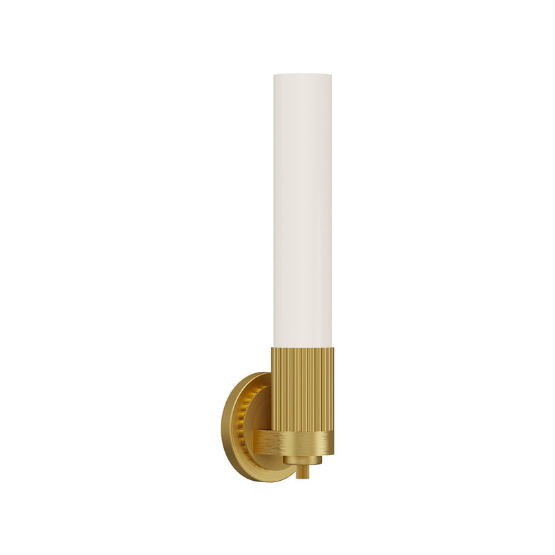 Kuzco Alora Mood Rue 1-Light 5in Wall Vanity | Modern Brushed Gold Steel and Glossy Opal Glass | Bathroom & Powder Room | Model WV416101BG