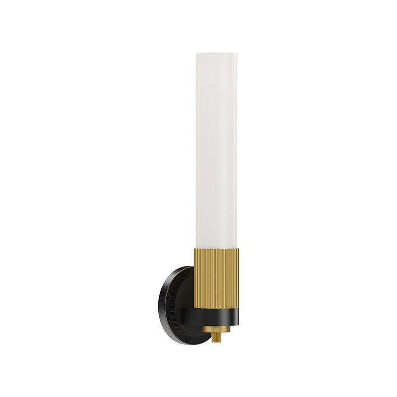 Kuzco Rue 1-Light 5in Vanity Light | Matte Black and Brushed Gold Steel with Glossy Opal Glass | Bathroom & Powder Room | Model WV416101MBBG