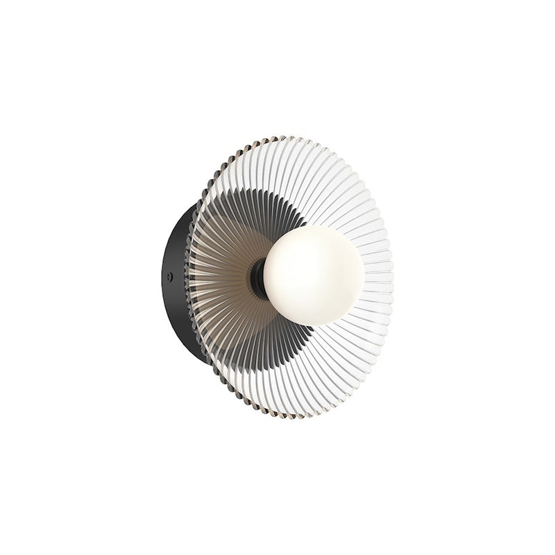 Kuzco Hera 9in LED Wall/Vanity Light | Modern Matte Black and Clear Ribbed Glass | Bathroom Vanity & Hallway Accent | 765lm | Model WV417510MBCR