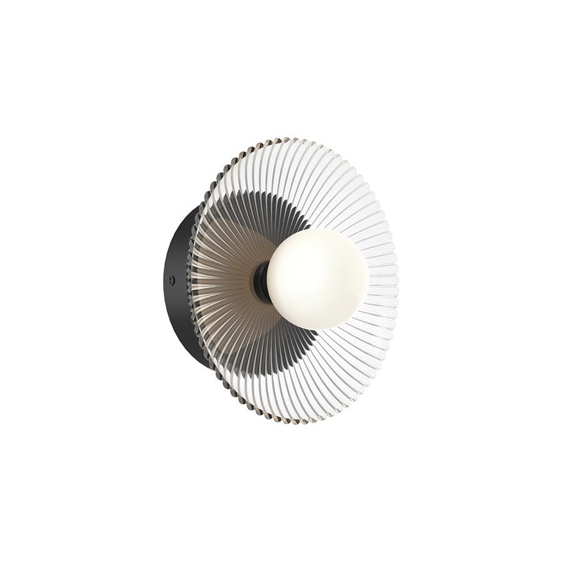Kuzco Hera 9" LED Wall/Vanity Light, Black/Clear Ribbed Glass - WV417510MBCR-UNV
