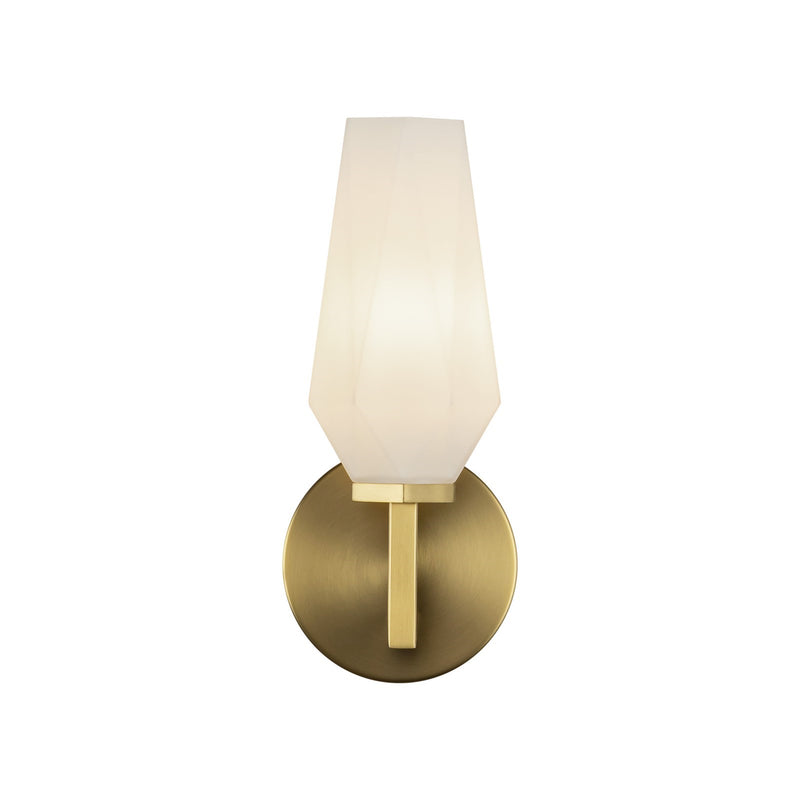 Kuzco Krysta 10in 1-Light Vanity Light | Geometric Brushed Gold and Opal Glass | Bathroom & Powder Room | 3.75 x 10.75 in | Model WV424110BGOP