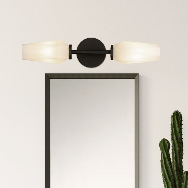 Kuzco Krysta 2-Light 20in Vanity Light | Modern Matte Black Steel and Opal Glass | Bathroom Vanity & Powder Room | Model WV424720MBOP
