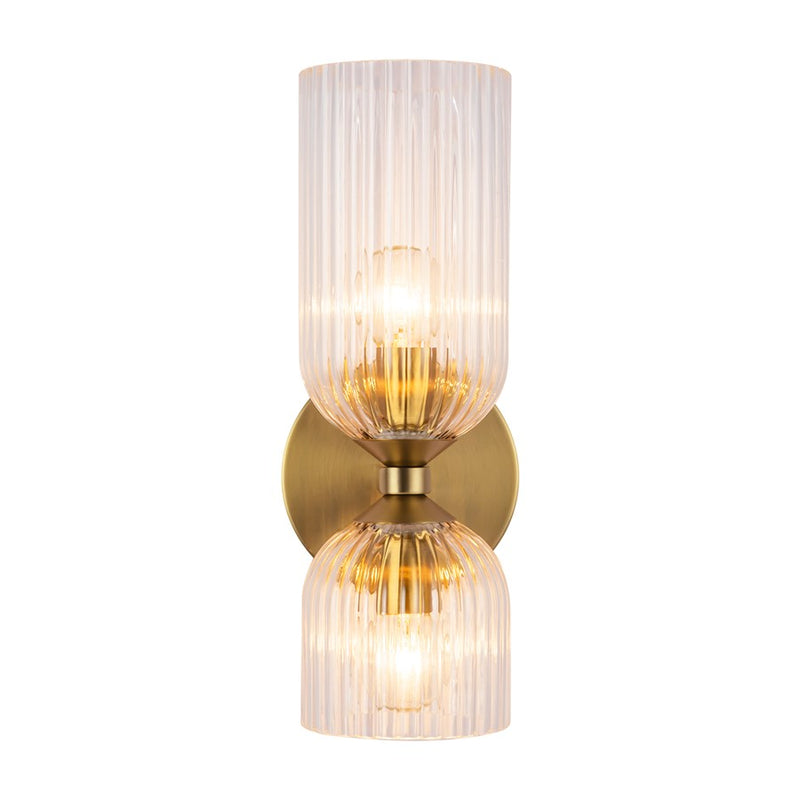Kuzco Nelly 12" Socket Wall/Vanity Light, Gold/Clear Ribbed Glass - WV442612BGCR