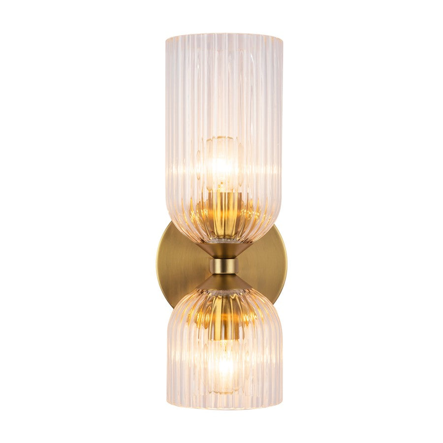 Kuzco Nelly 12" Socket Wall/Vanity Light, Gold/Clear Ribbed Glass - WV442612BGCR