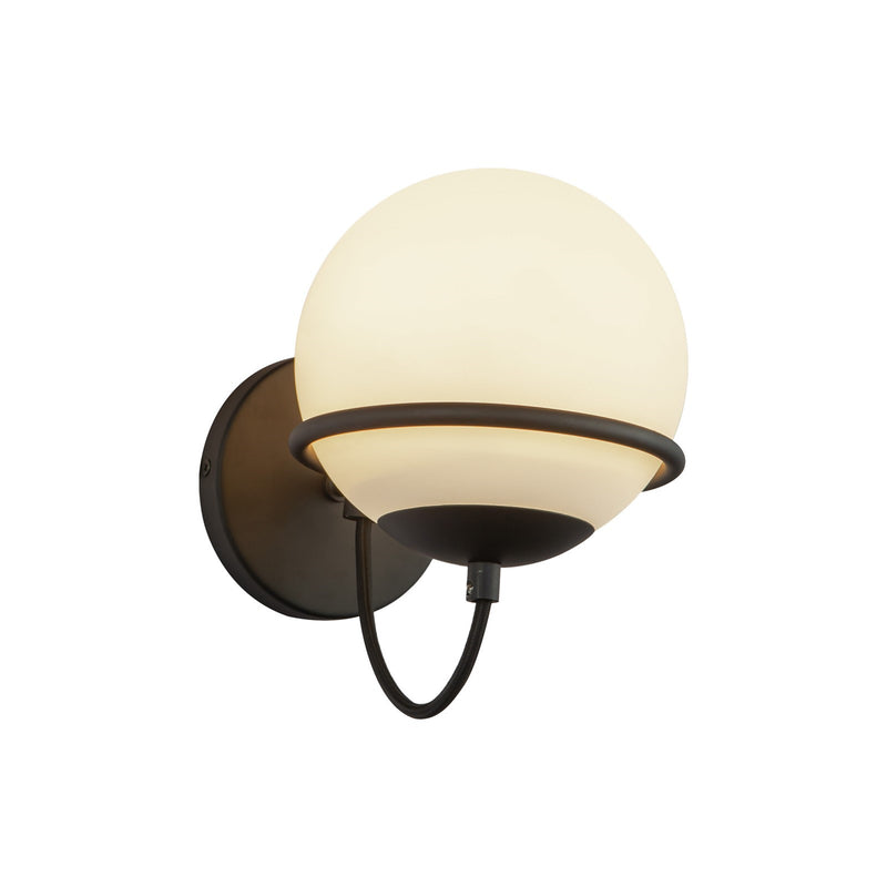 Kuzco Alba 1-Light 7in Wall Vanity | Matte Black and Opal Glass | Bathroom Vanity Light | 6.5 x 6.5 x 9.88 in | Model WV458107MBOP