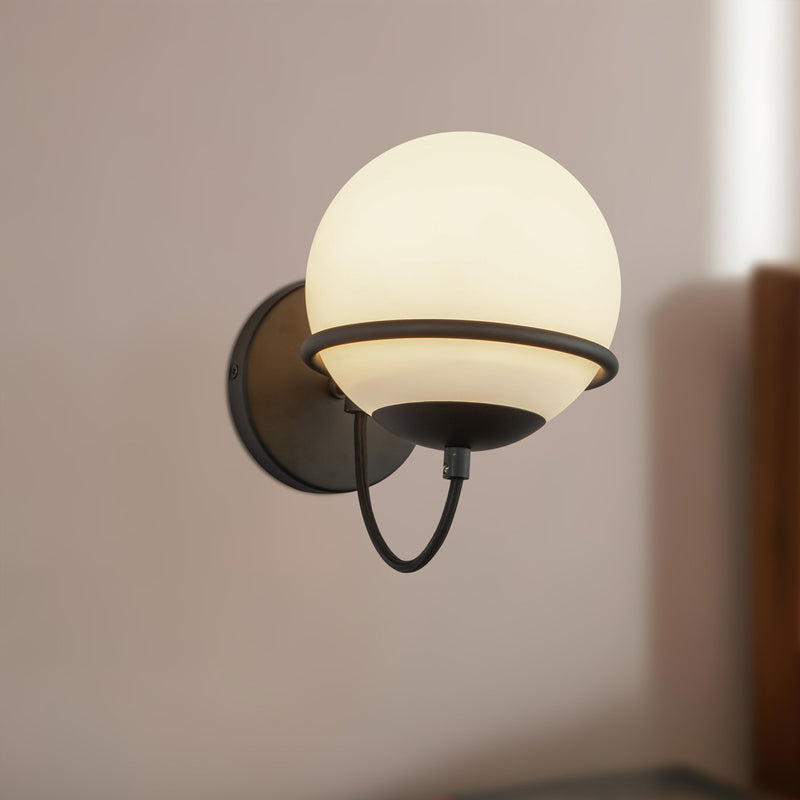 Kuzco Alba 1-Light 7in Wall Vanity | Matte Black and Opal Glass | Bathroom Vanity Light | 6.5 x 6.5 x 9.88 in | Model WV458107MBOP