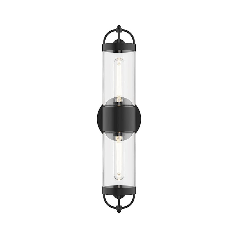 Kuzco Lancaster 2-Light 21in Wall Vanity | Vintage Modern Matte Black Steel and Clear Glass | Bathroom & Hallway Accent | Model WV461102MB